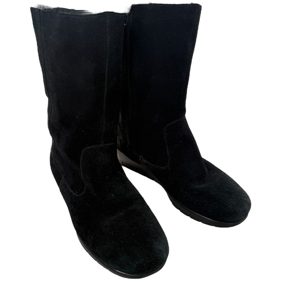 Aerosoles Women's Plantation Black Suede Leather Ankle Boots 9M Side Zip Wedge - Picture 1 of 11